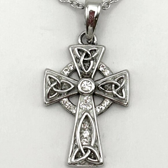 Celtic Trinity Knot Cross 925 Sterling Silver Embellished with Crystals - Picture 1 of 9